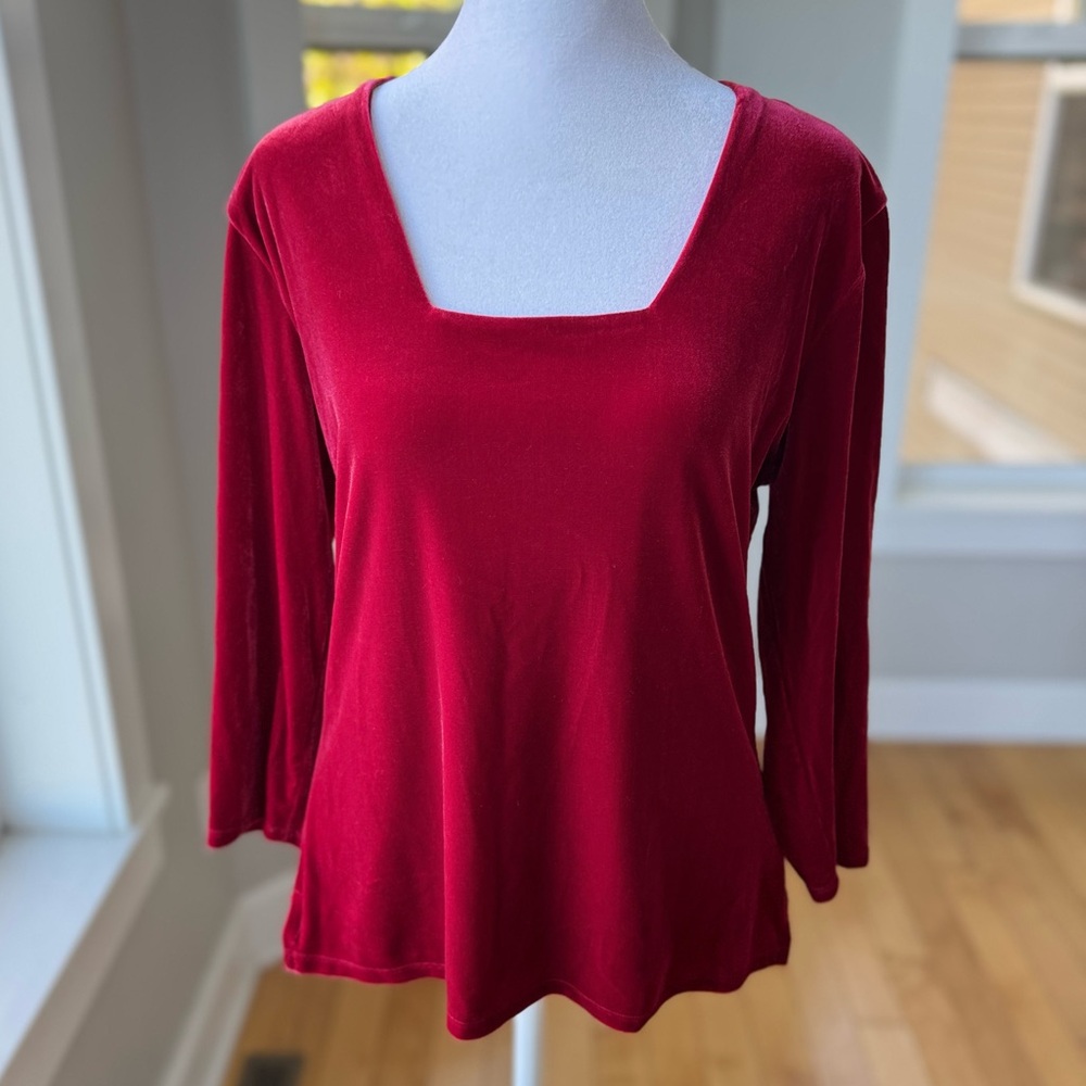 Vintage 90s Kathy Ireland Red Velvet Square Neck Top Size Medium